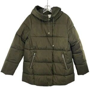 Green Puffer Coat Quilted Anorak With Hood